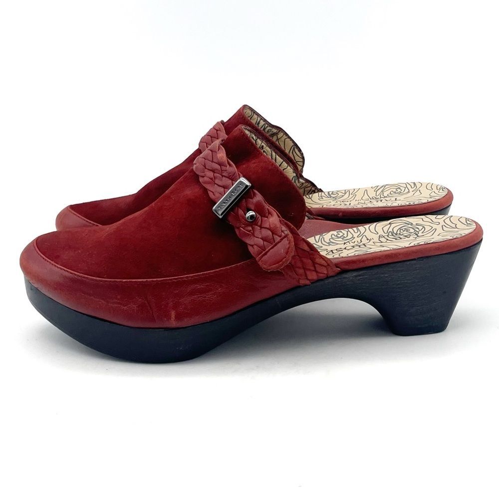Taryn Rose Red Leather Calf Hair Contoured Heel Mule Braided Strap Size 36.5